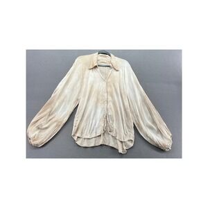 Sosia Italy Blouse Womens Tie Dye Balloon Sleeve Button Up Beige Tan Art M